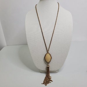 Reversible Tassel Necklace White Black Gold Tone F‎